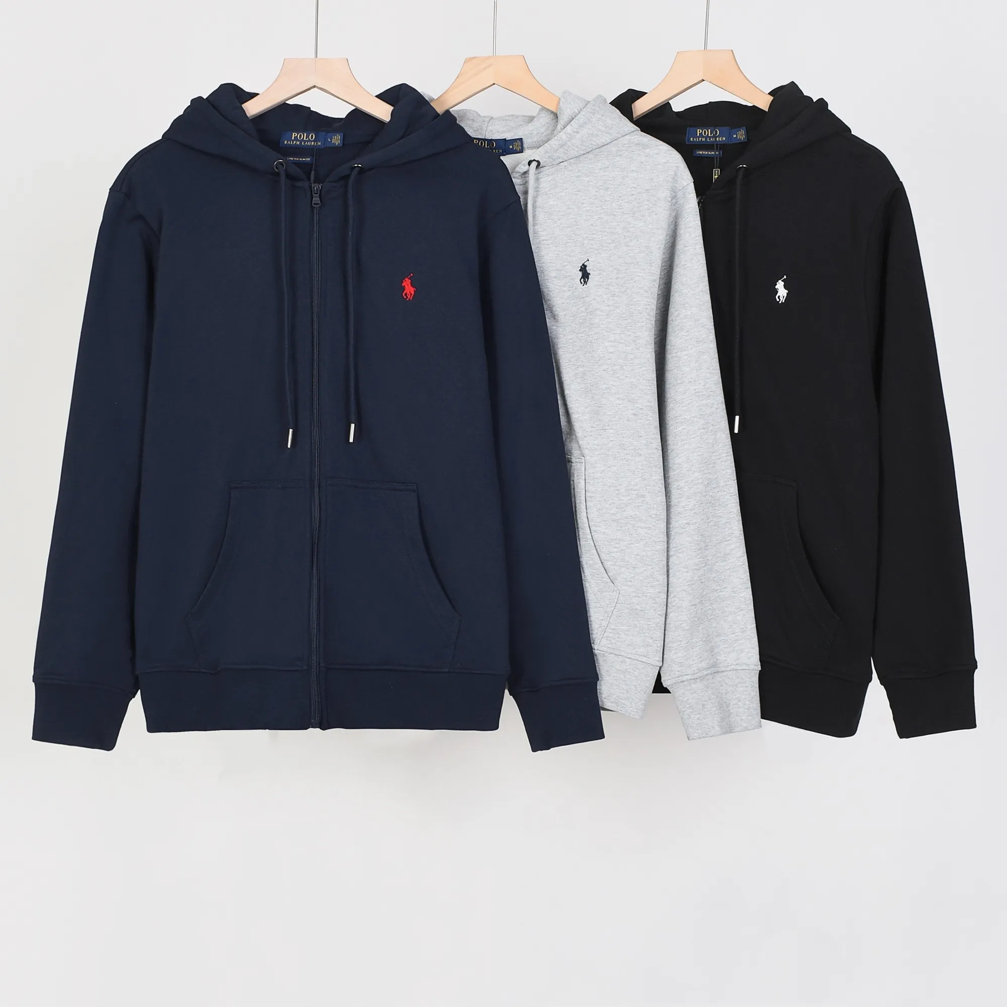 P296 #ralphlaurenpony hooded zipper sweatshirt jacket Color: black gray royal blue Size: M-XXL Fabric: 460g cotton terry